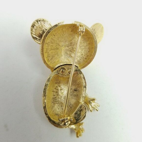 Vintage Koala Bear Brooch Rhinestone Eyes Gold Tone Setting, Retro Lapel PIn - Picture 3 of 6